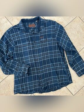 ORVIS Men’s XXL Long Sleeve Flannel Plaid, Blue Teal Cotton Button up Shirt